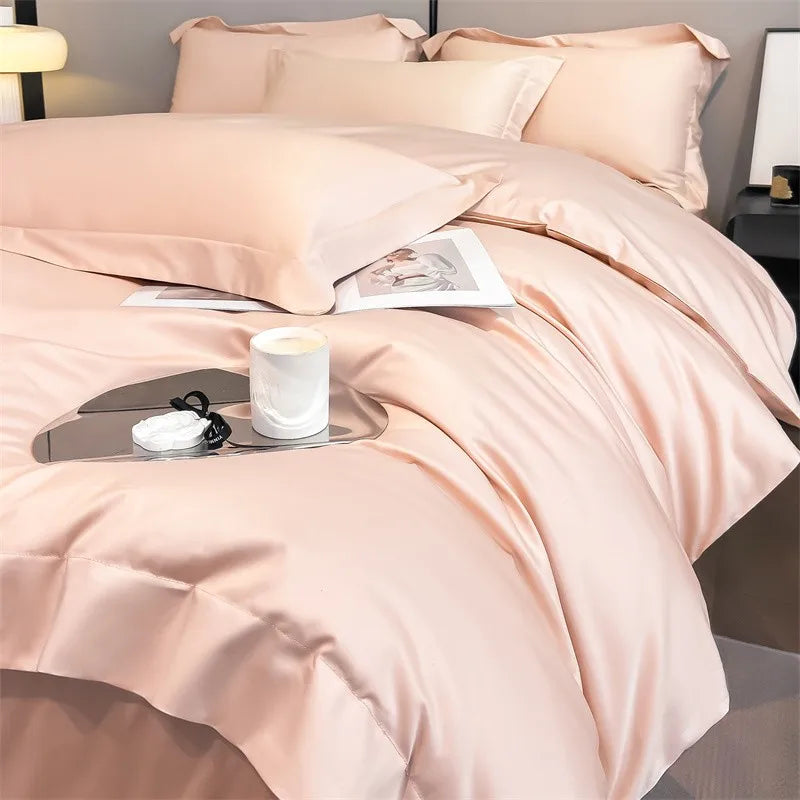 Luxurious gray satin duvet cover set bedroom stitched bedding