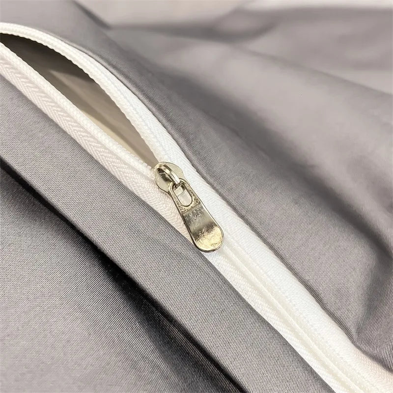 Luxurious gray satin duvet cover set bedroom stitched bedding
