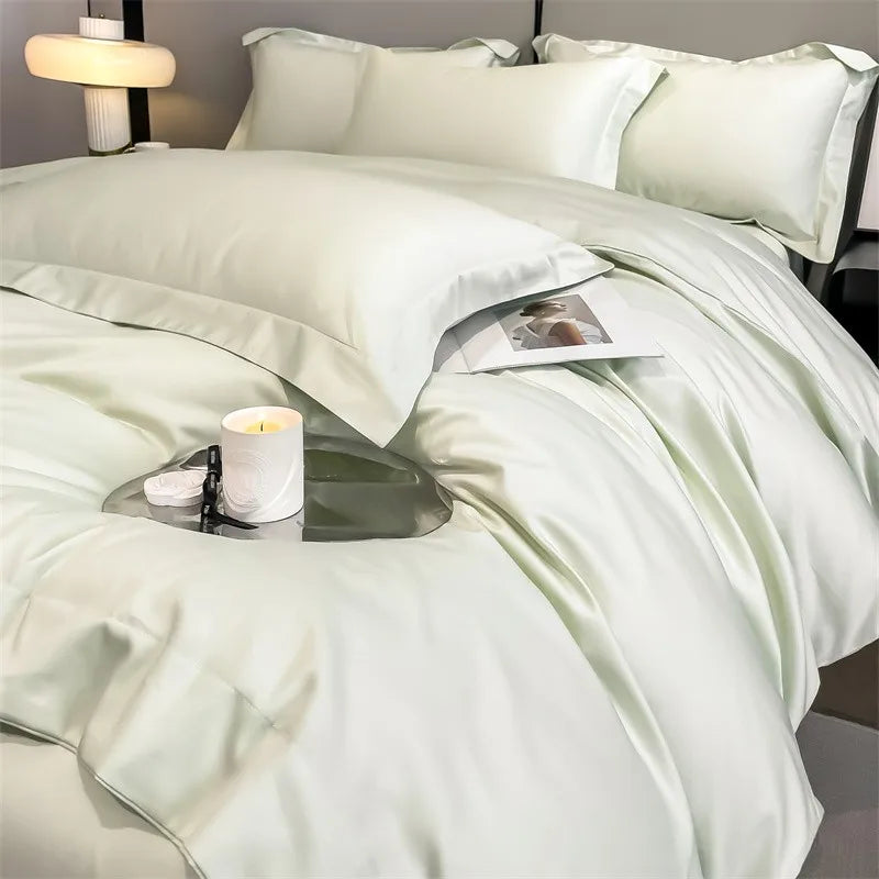 Luxurious white satin egyptian cotton duvet cover bedroom bedding set