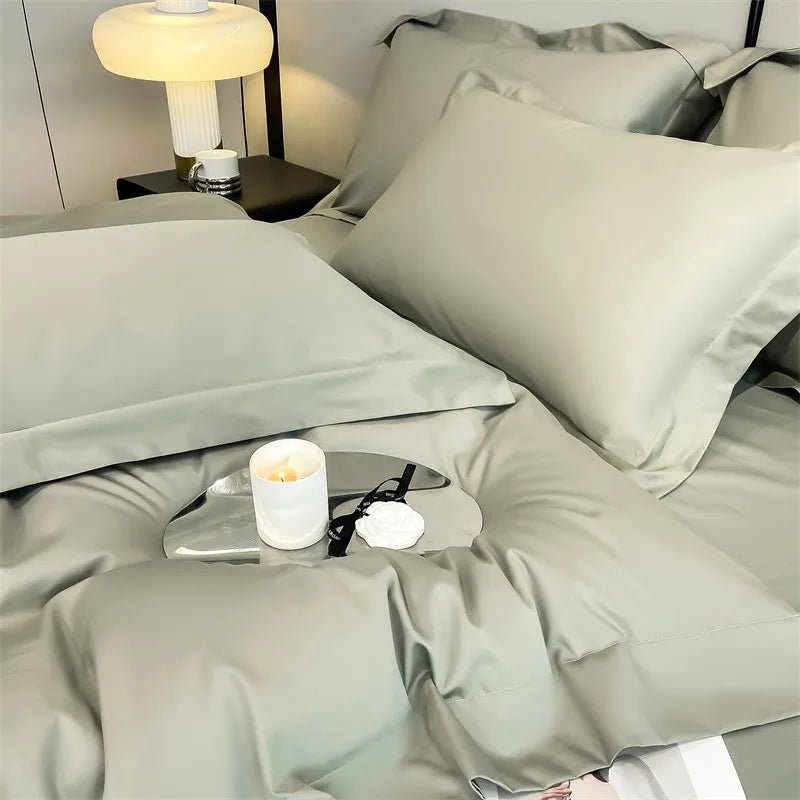 Luxurious beige satin egyptian cotton duvet cover bedroom set