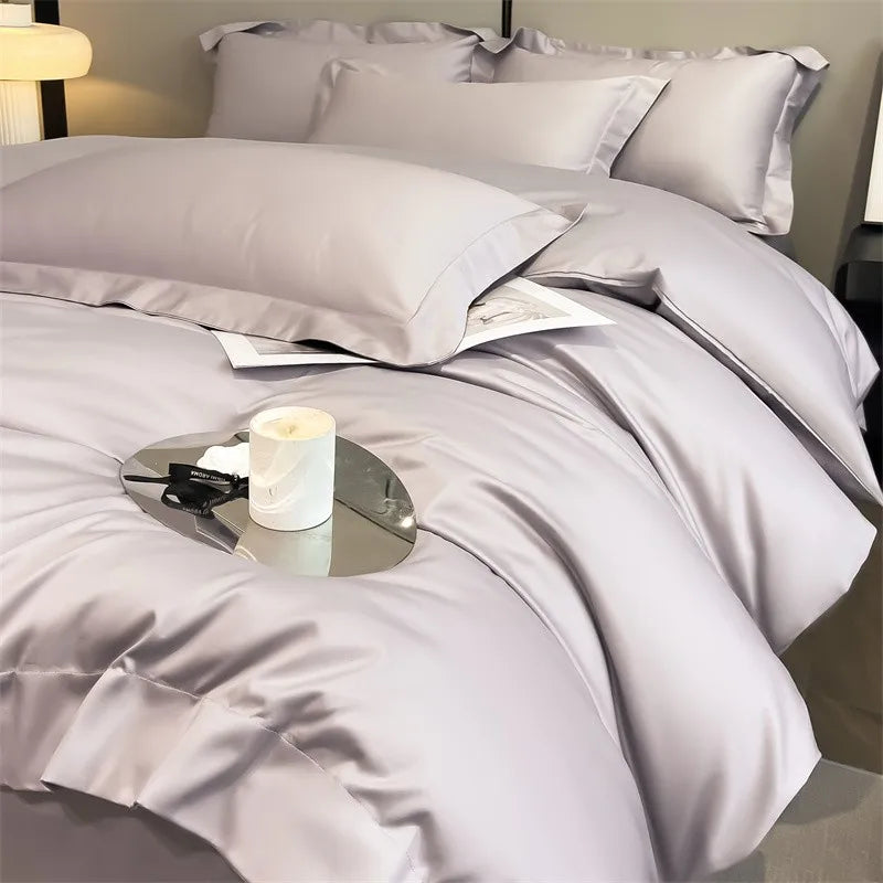 Luxurious white satin egyptian cotton duvet cover bedroom bedding set