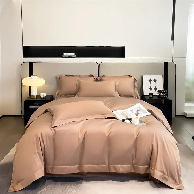 Luxurious light blue satin duvet cover set bedroom bedding