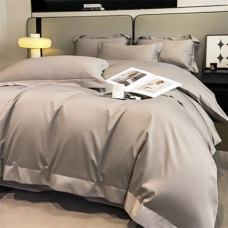 Luxurious white satin egyptian cotton duvet cover bedroom bedding set