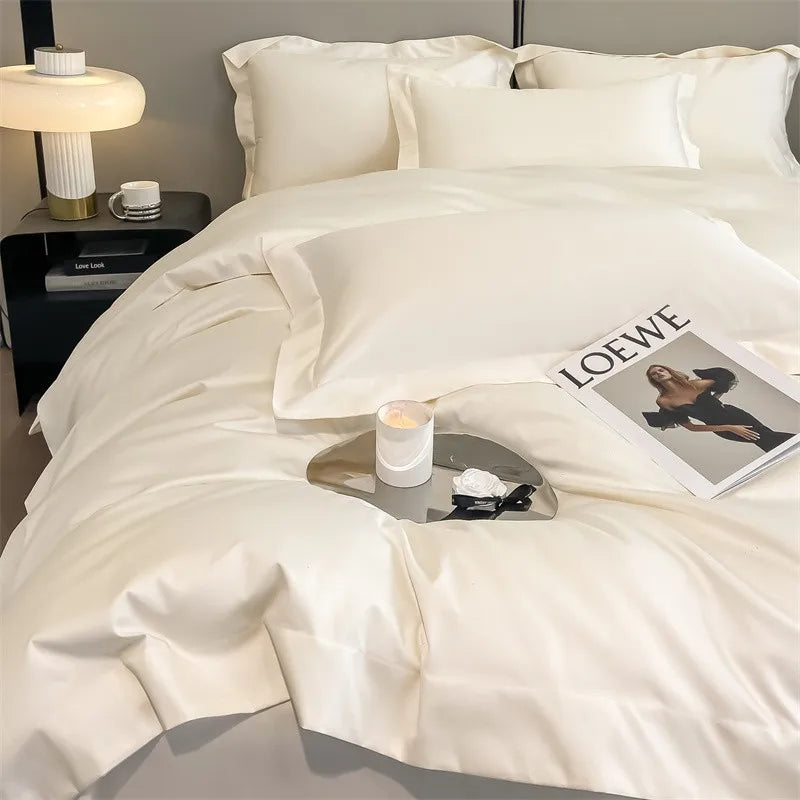 Luxurious gray satin duvet cover set bedroom stitched bedding