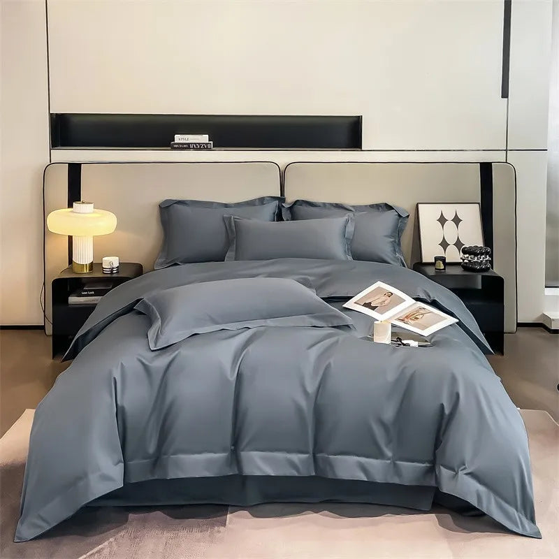 Luxurious white satin egyptian cotton duvet cover bedroom bedding