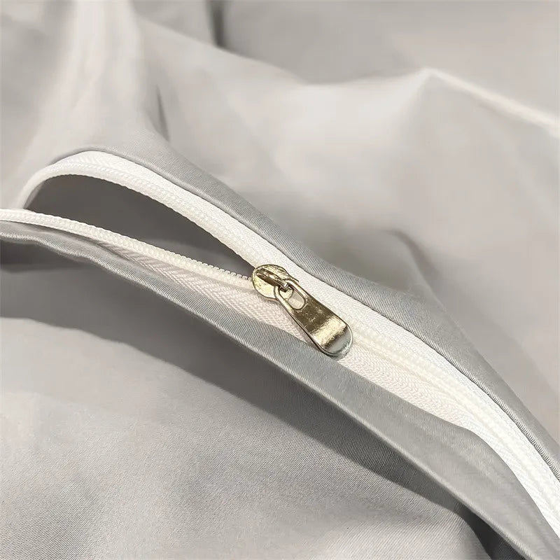 Luxurious gray satin piece duvet cover bedroom bedding set