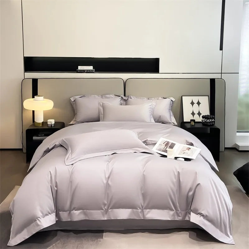 Luxurious light green satin duvet cover set bedroom bedding