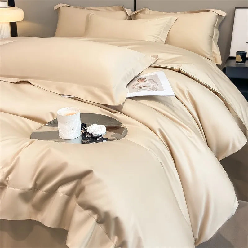 Luxurious gray satin duvet cover set bedroom stitched bedding