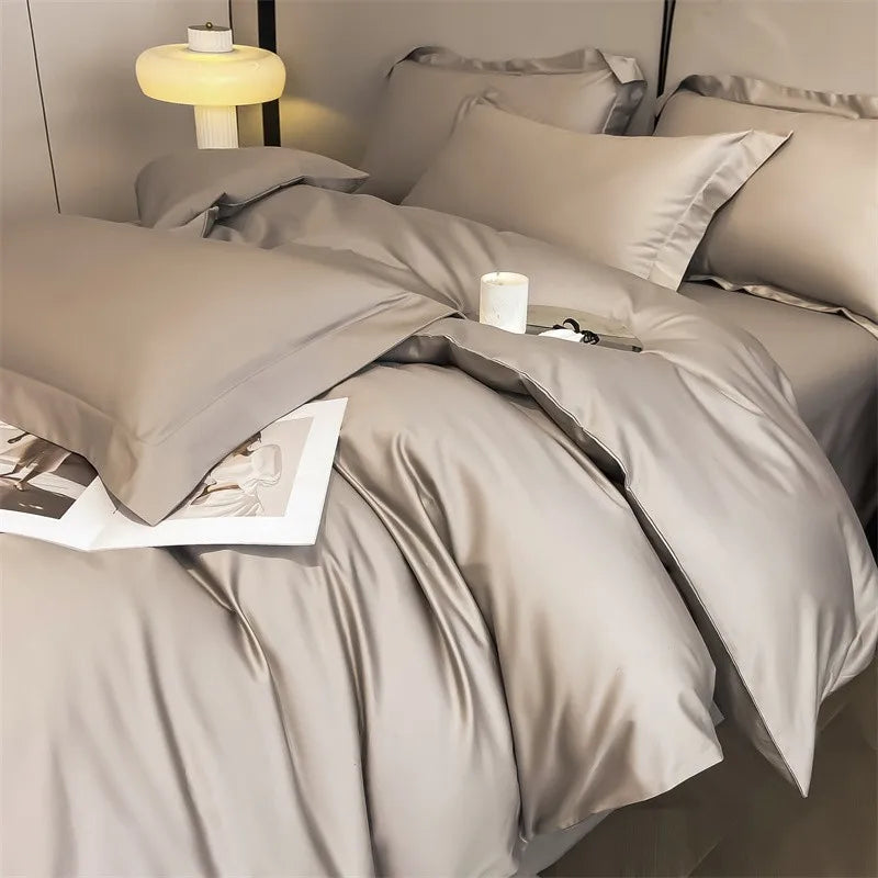 Luxurious mustard yellow satin duvet cover set bedroom bedding
