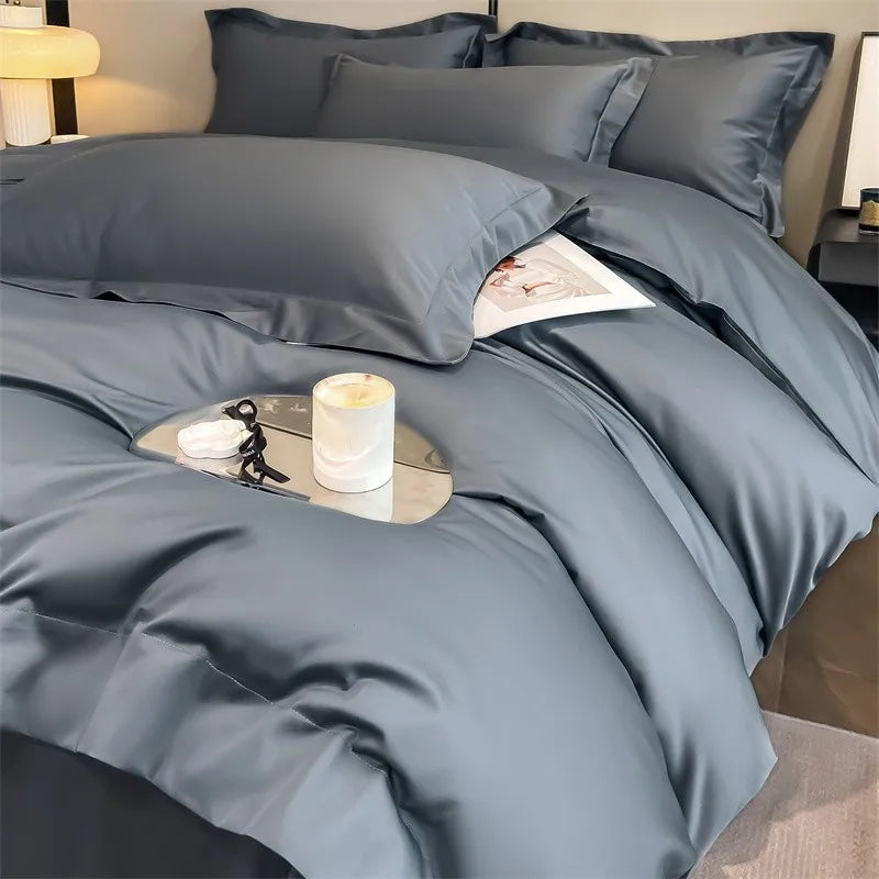 Luxurious white satin egyptian cotton duvet cover bedroom bedding set