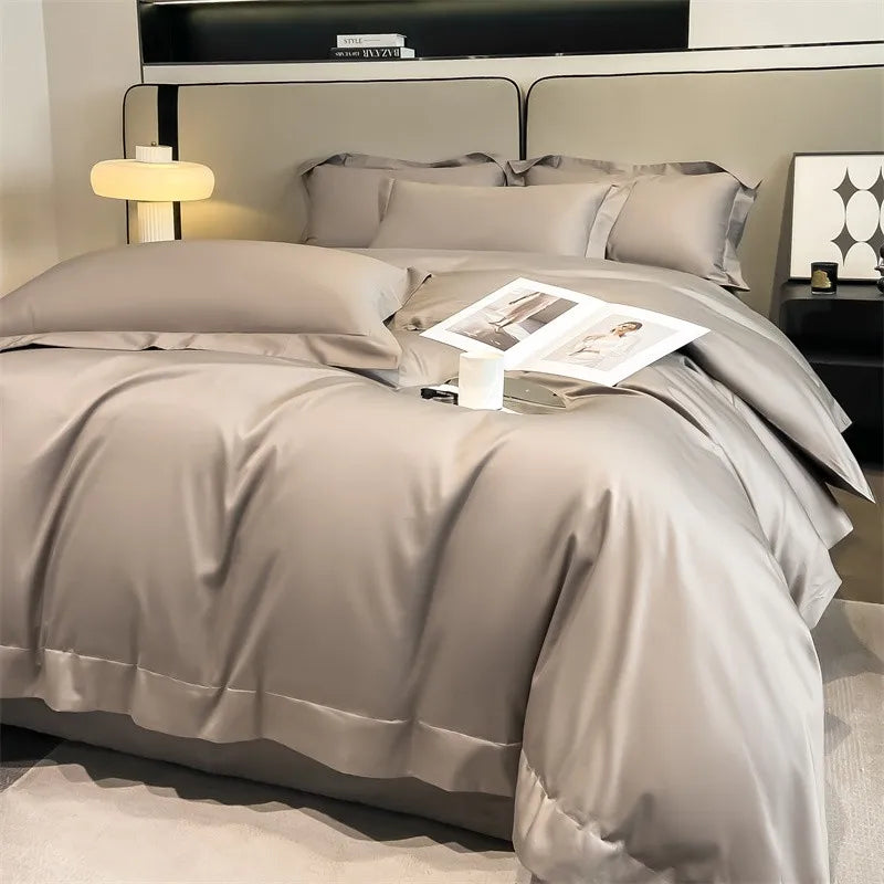 Luxurious light blue satin duvet cover set bedroom bedding