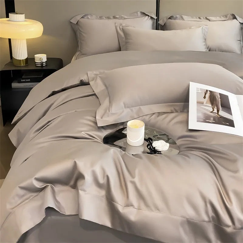 Luxurious gray satin piece duvet cover bedroom bedding set
