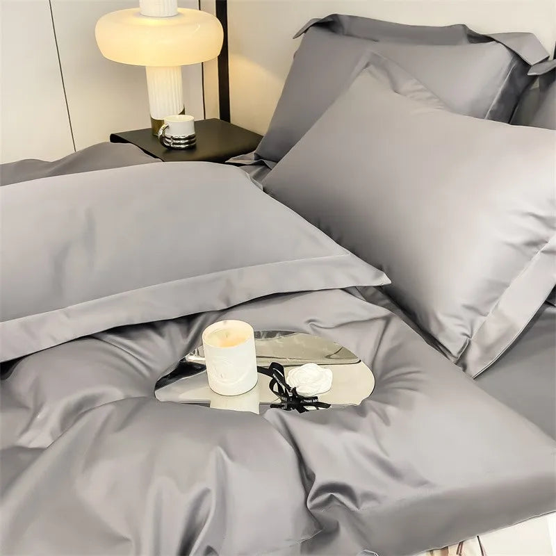 Luxurious white satin egyptian cotton duvet cover bedroom bedding set
