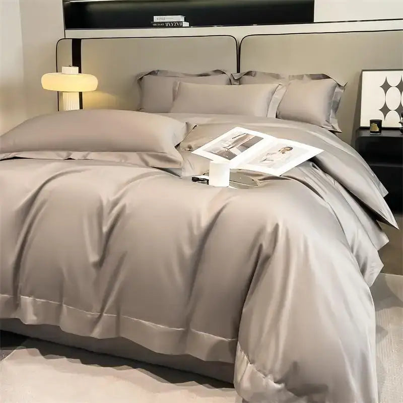 Luxurious gray satin piece duvet cover bedroom bedding set