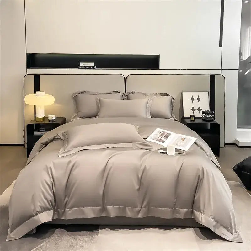 Luxurious white satin egyptian cotton duvet cover bedroom bedding