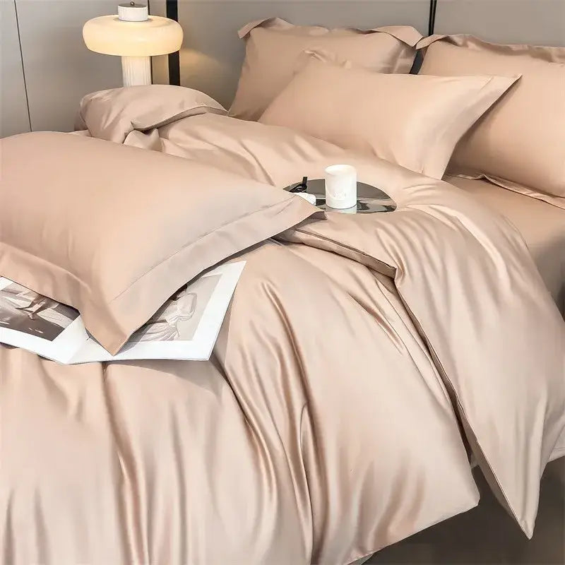 Luxurious gray satin duvet cover set bedroom stitched bedding
