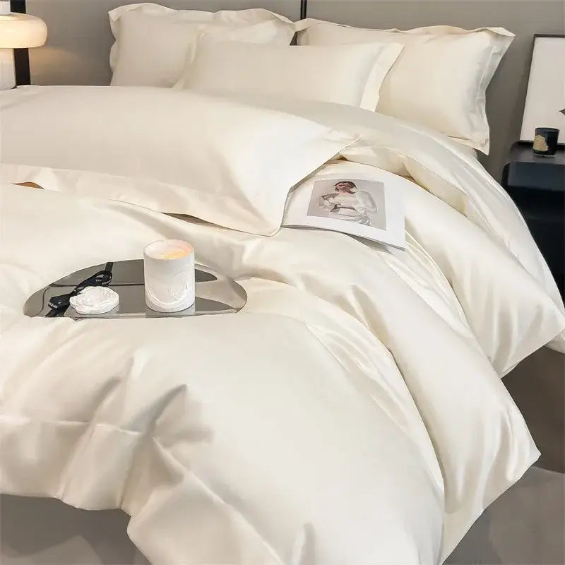 Luxurious light blue satin 3 piece duvet cover bedroom bedding set