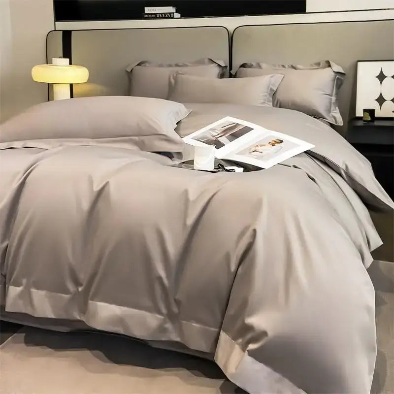 Luxurious light blue satin duvet cover set bedroom bedding