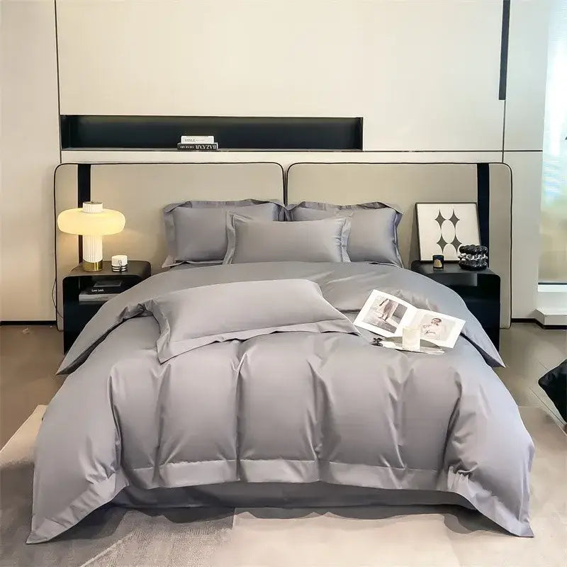 Luxurious light green satin duvet cover set bedroom bedding