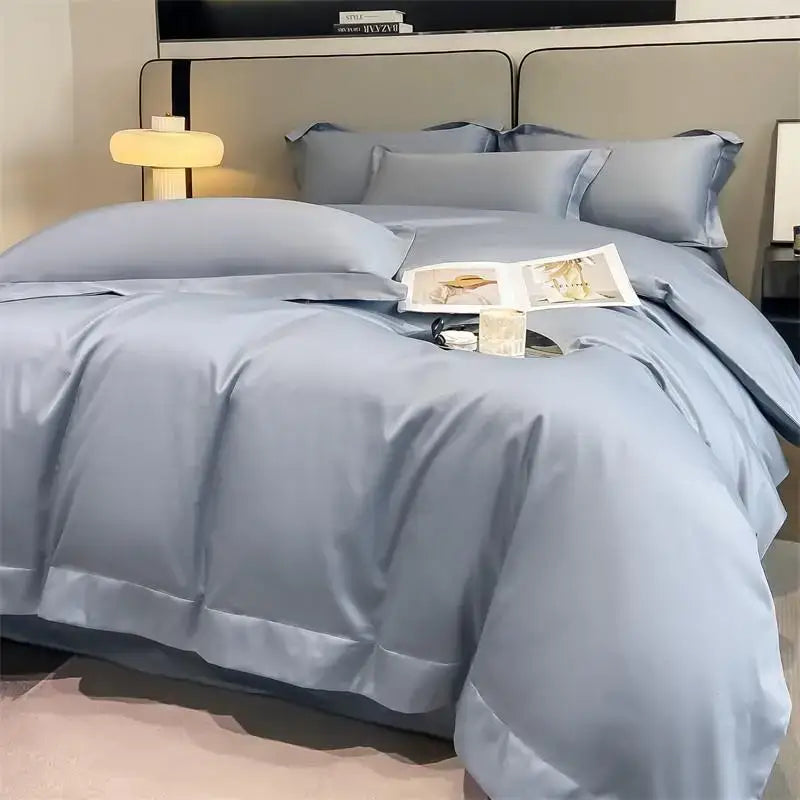 Luxurious white satin egyptian cotton duvet cover bedroom bedding set