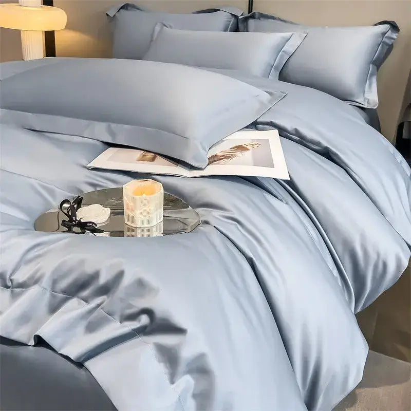 Luxurious white satin egyptian cotton duvet cover bedroom bedding set