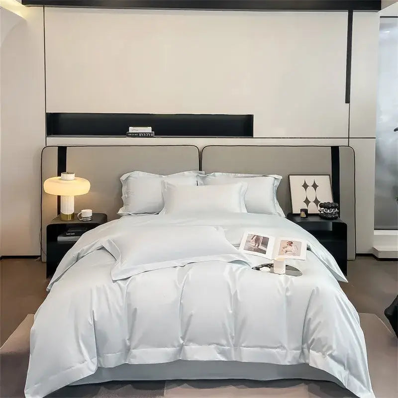 Luxurious beige satin egyptian cotton duvet cover bedroom set
