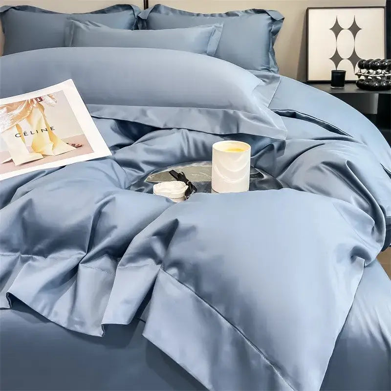 Luxurious white satin egyptian cotton duvet cover bedroom bedding