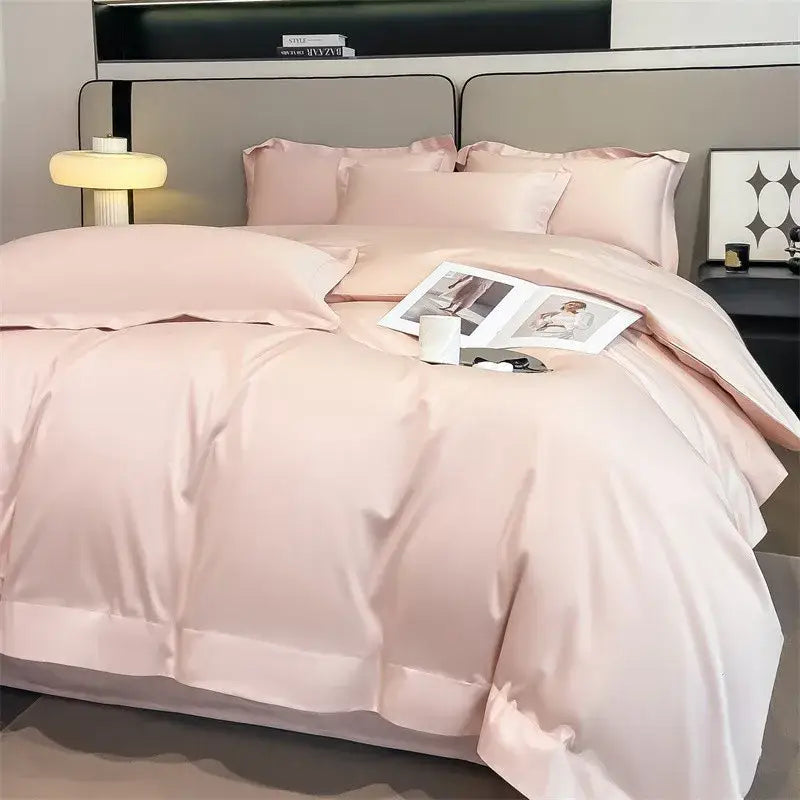 Luxurious gray satin duvet cover set bedroom stitched bedding