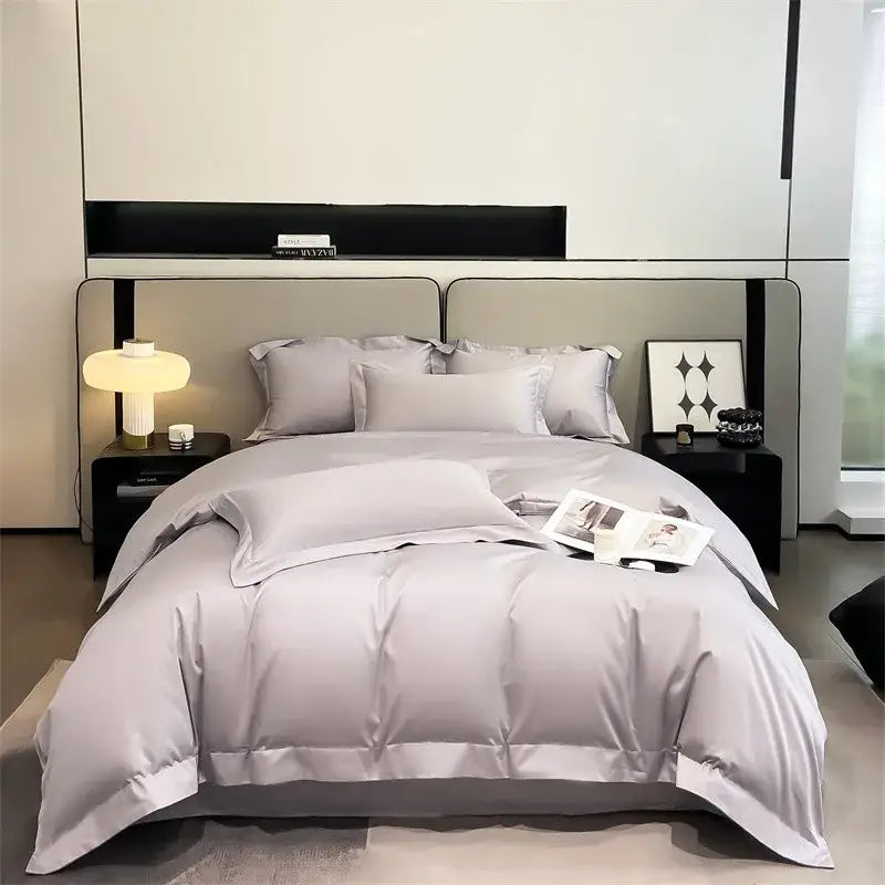Luxurious light blue satin duvet cover set bedroom bedding