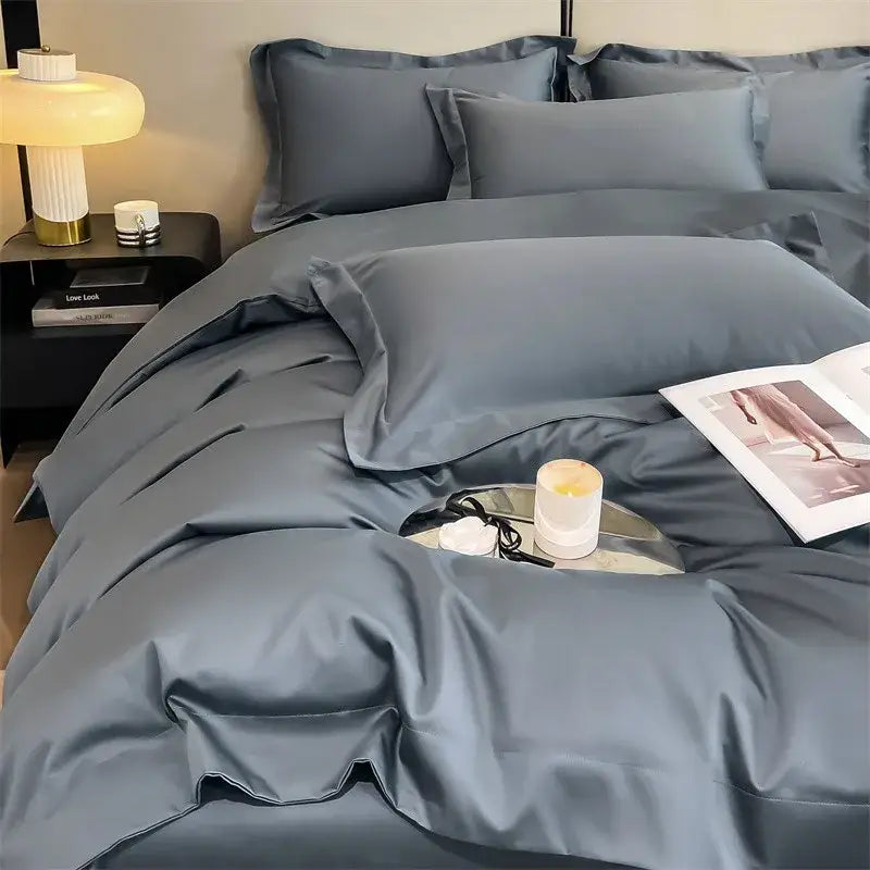 Luxurious light green satin duvet cover set bedroom bedding