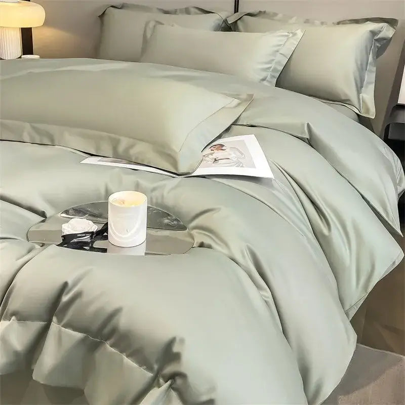 Luxurious light blue satin piece duvet cover set bedroom bedding