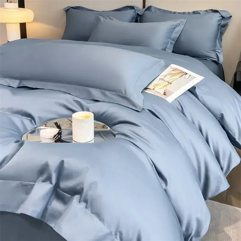 Luxurious white satin egyptian cotton duvet cover bedroom bedding