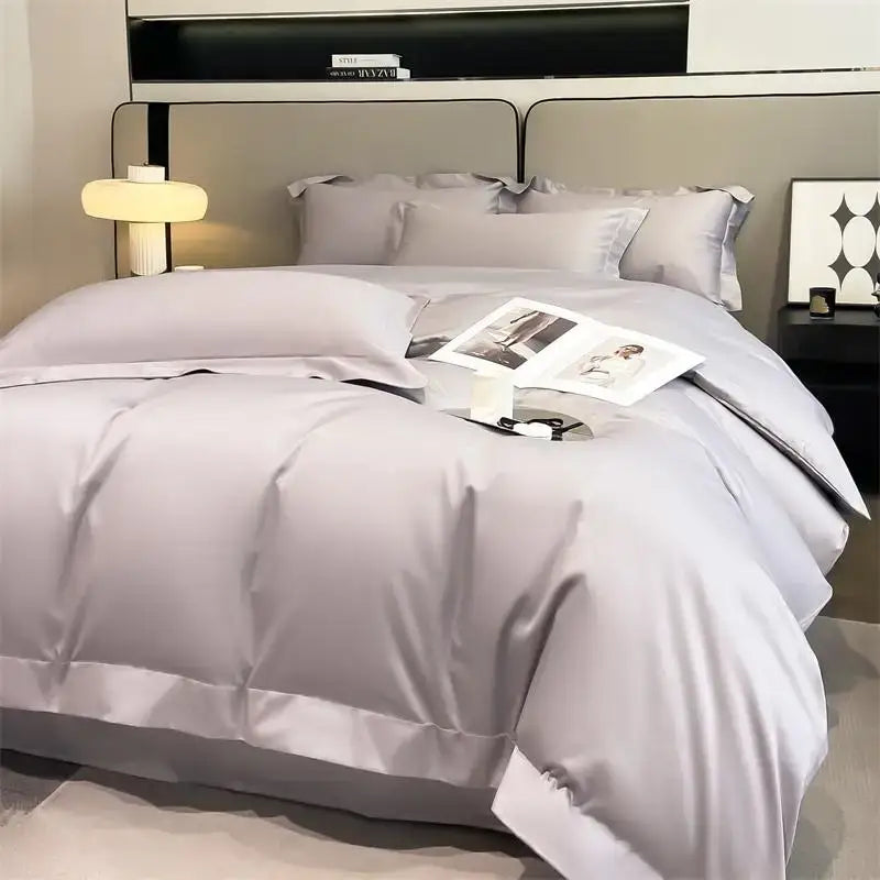 Luxurious white satin egyptian cotton duvet cover bedroom bedding set