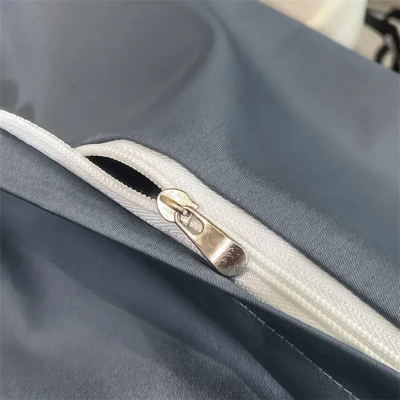 Luxurious gray satin duvet cover set bedroom stitched bedding