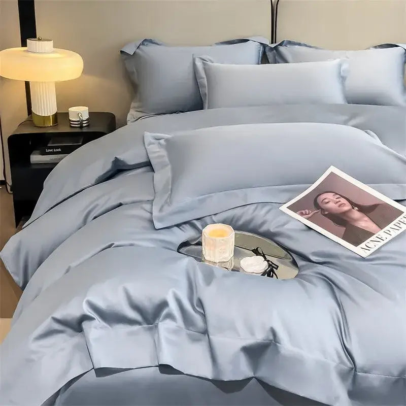 Luxurious taupe satin piece duvet cover set bedroom bedding