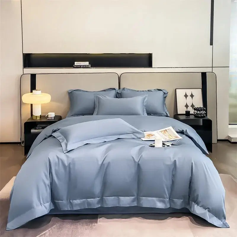 Luxurious silver gray satin duvet cover set bedroom bedding