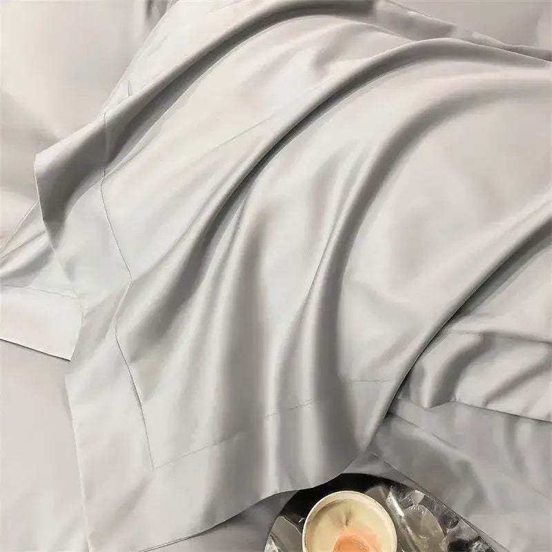 Luxurious light blue satin piece duvet cover set bedroom bedding
