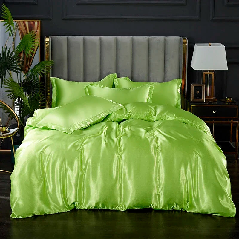 Lustrous purple satin duvet cover and bed sheet set bedroom bedding