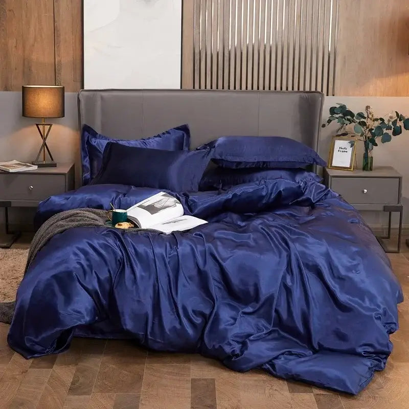 Luxurious black satin duvet cover set bedroom bed sheet finish