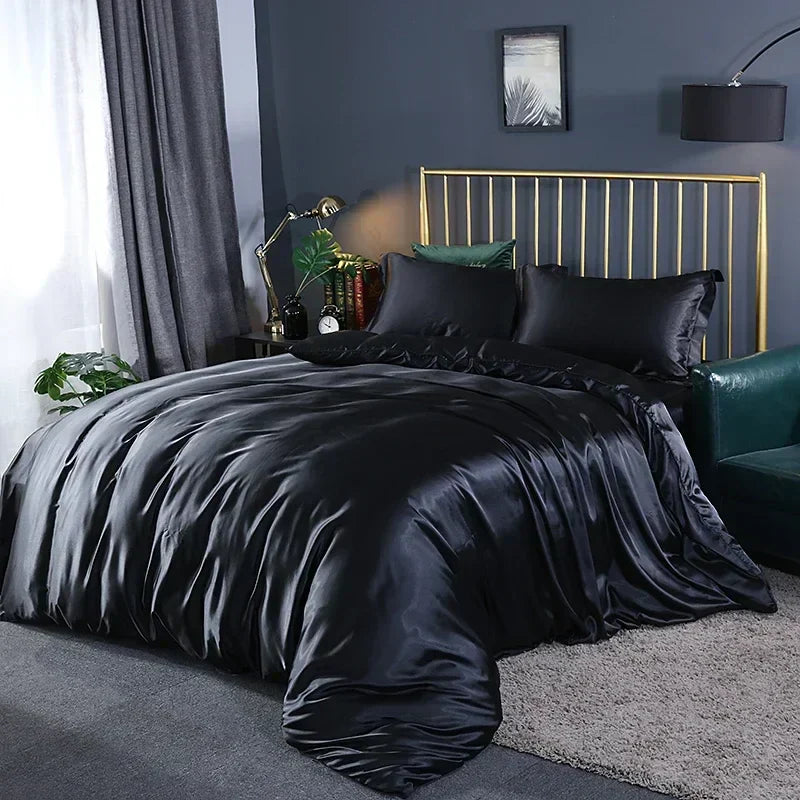 Luxurious lavender satin duvet cover bed sheet set – bedroom bedding