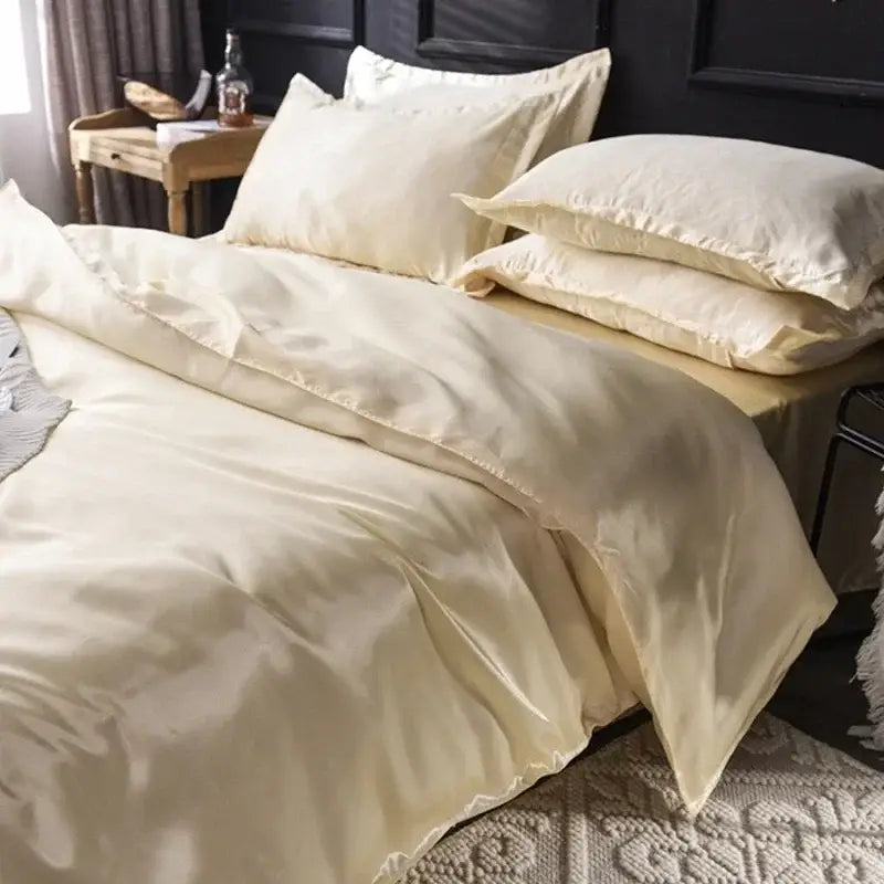 Luxurious olive green satin duvet cover set bedroom bed sheet