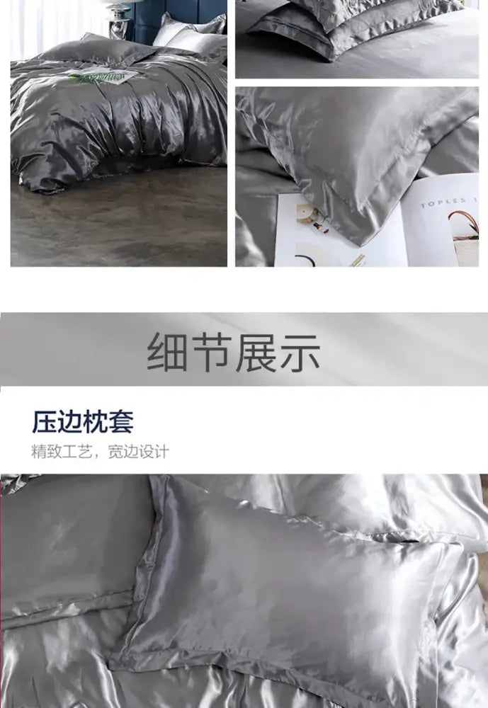 Luxurious lavender satin duvet cover bed sheet set – bedroom bedding