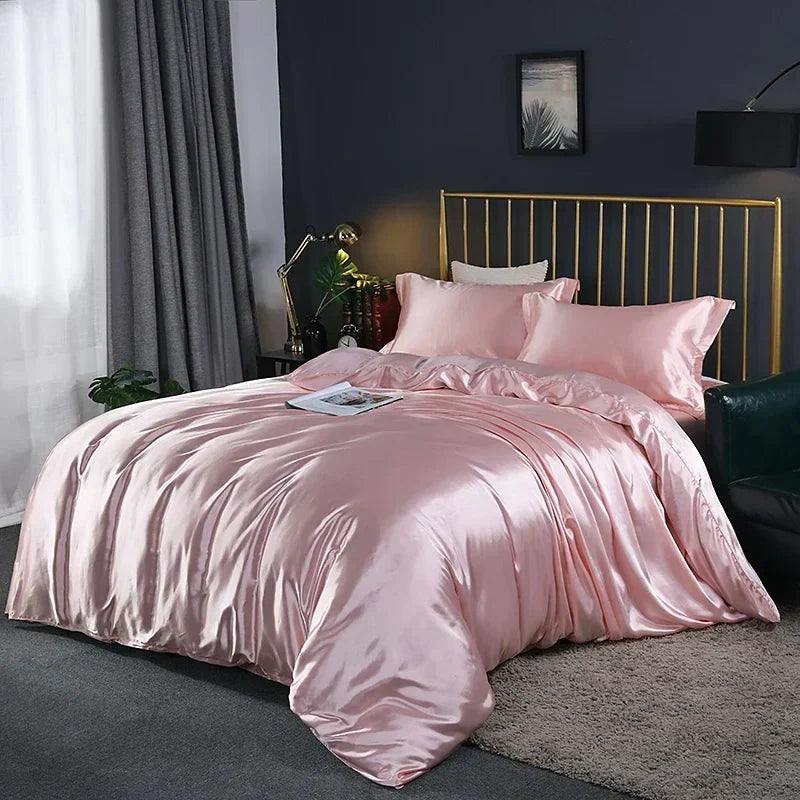 Royal blue satin duvet cover and bed sheet set bedroom luxury