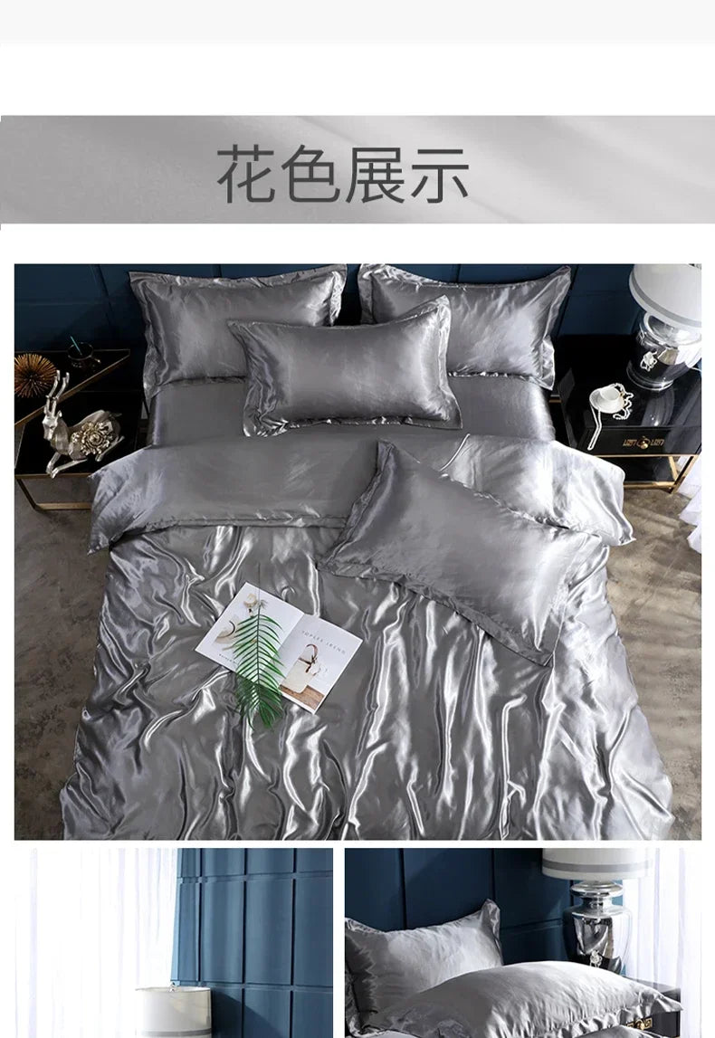 Luxurious pink satin duvet cover bedding set bedroom