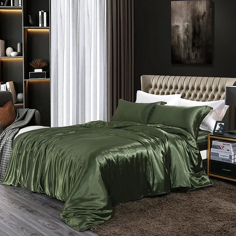 Luxurious pink satin duvet cover bedding set bedroom