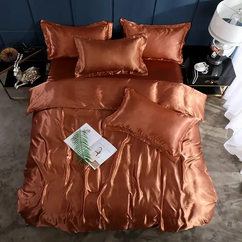 Royal blue satin duvet cover and bed sheet set bedroom luxury