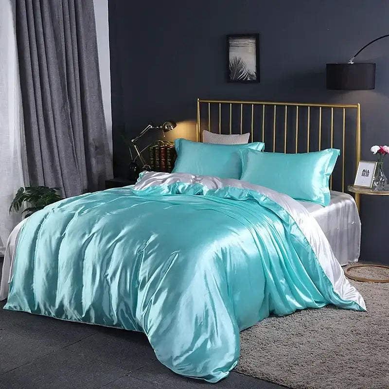 Luxurious pink satin duvet cover bedding set bedroom