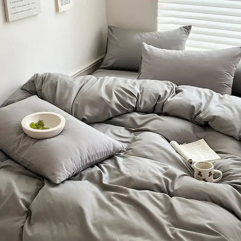 Luxurious gray cotton bedding set bedroom duvet and pillows