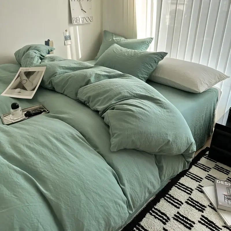 Quilted gray cotton bedding set bedroom duvet cover