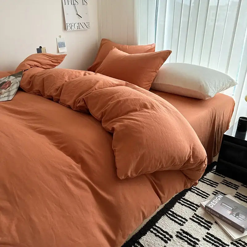 Quilted gray cotton bedding set bedroom duvet cover